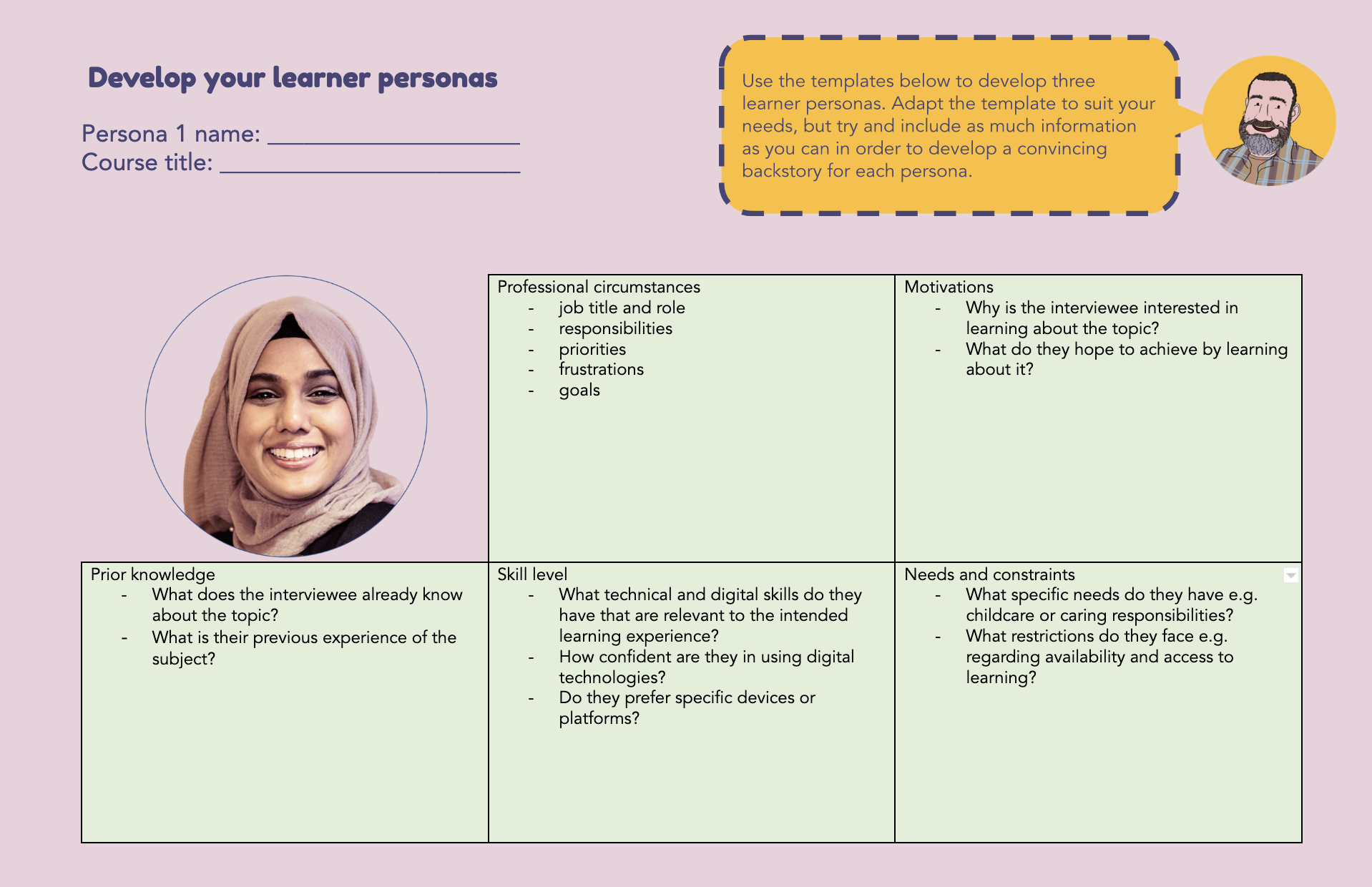 learner personas template